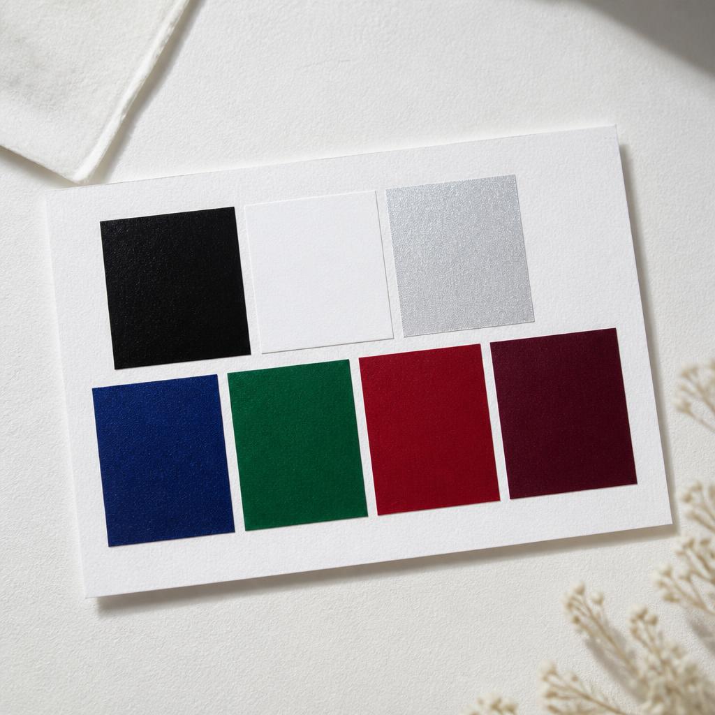 A printed personal colour palette card with deep winter swatches